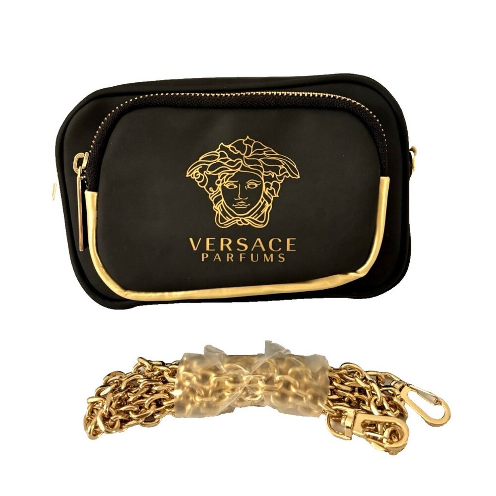 Versace Pouch Crossbody Bag Designer Purse Handbag Gold Medusa Logo Chain Strap